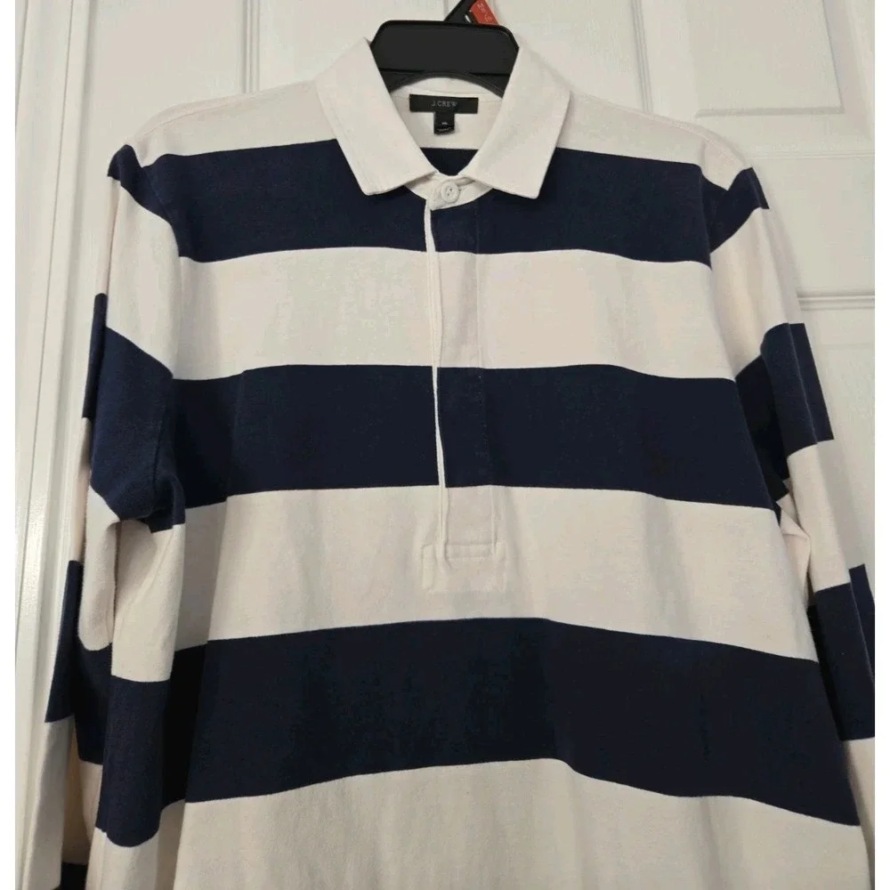 J Crew Long Sleeve 3-Button Shirt Size Medium Straped Navy & White